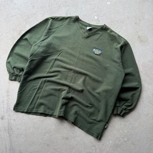 90s Mens Rainforest Cafe Embroidered V-Neck Long Sleeve Shirt Vintage Green XL